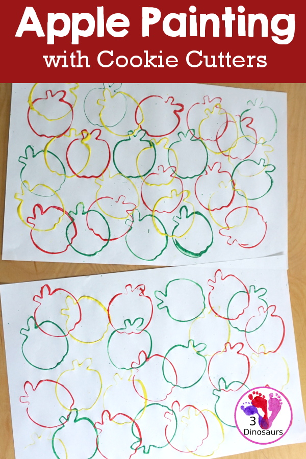 Apple Stamp Painting for Kids - a fun cookie cutter painting idea for apples with red, green and yellow paint - 3Dinosaurs.com