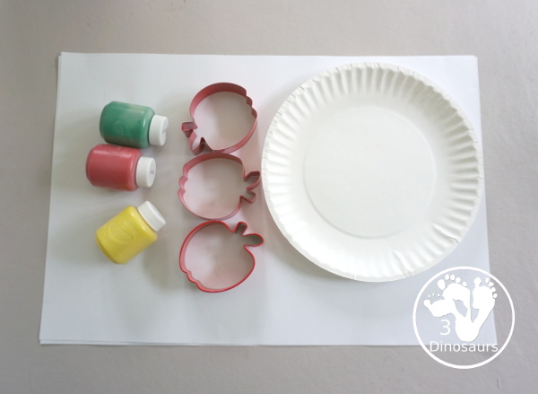 Apple Stamp Painting for Kids - a fun cookie cutter painting idea for apples with red, green and yellow paint - 3Dinosaurs.com