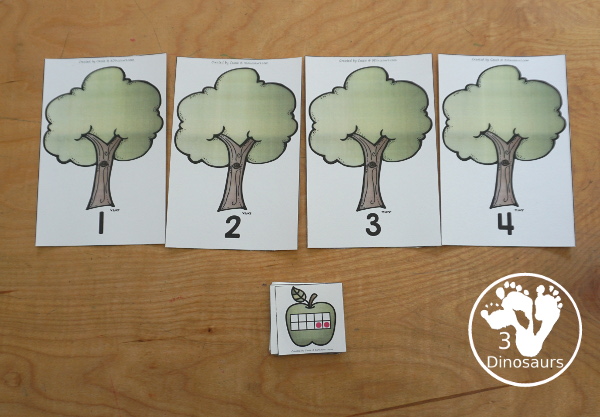 Free Apple Number Sense for Kids: Numbers 1 to 10 with apple tree for sorting and apples to sort to the trees with number sense for tally marks, dominos, ten frames, and dice - 3Dinosaurs.com