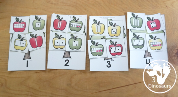 Free Apple Number Sense for Kids: Numbers 1 to 10 with apple tree for sorting and apples to sort to the trees with number sense for tally marks, dominos, ten frames, and dice - 3Dinosaurs.com
