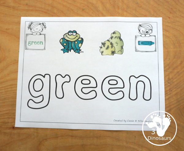 Free Color Word Playdough Mats - with 11 color words for kids to use with 2 pictures of the colors on each playdough word mat - 3Dinosaurs.com