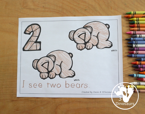 Free Romping and Roaring Number 2 Pack - with number 2 worksheets, number 2 puzzles, number 2 handwriting, number 2 dot marker worksheets and more for PreK and kindergarten age kids with a bear theme.  - 3Dinosaurs.com