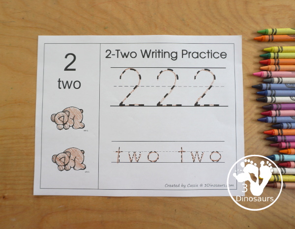 Free Romping and Roaring Number 2 Pack - with number 2 worksheets, number 2 puzzles, number 2 handwriting, number 2 dot marker worksheets and more for PreK and kindergarten age kids with a bear theme.  - 3Dinosaurs.com
