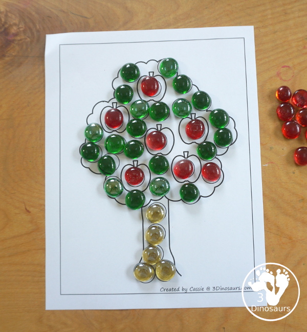 Free Apple Tree Fine Motor Mats - four apple tree fine motor mats with an apple tree template, apple tree tracing, apple tree dot marker and apple tree cotton swab. A great fall fine motor activity for prek and kindergarten - 3Dinosaurs.com