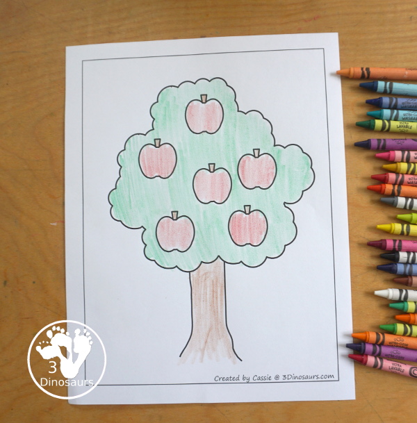 Free Apple Tree Fine Motor Mats - four apple tree fine motor mats with an apple tree template, apple tree tracing, apple tree dot marker and apple tree cotton swab. A great fall fine motor activity for prek and kindergarten - 3Dinosaurs.com