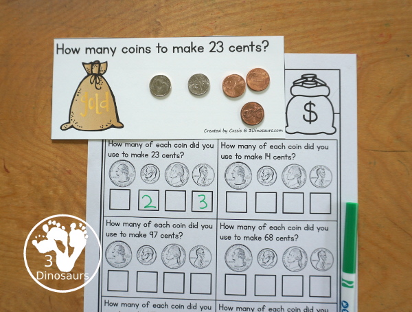Free Jack and the Beanstalk Counting Coins Printable - has 6 task cards for counting coins up to a number and then a recording worksheet. This can be used with Jack and the Beanstalk and without it. - 3Dinosaurs.com