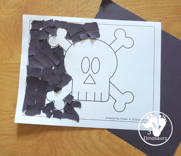 Free Pirate Flag Fine Motor Mat Printables - you have 6 fine motor mats with a pirate flag. You have two tracing pirate flag printables, two pirate flag template printables, and two pirate flag dot markers printables. 3Dinosaurs.com