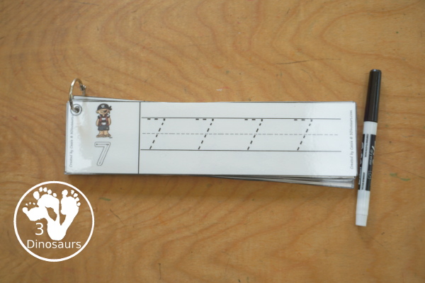 Free Pirate Number Tracing Strips - with numbers 0 to 20. You can tracing the numbers and an example of how to trace the numbers on the strips, plus a pirate on each tracing strip. - 3Dinosaurs.com