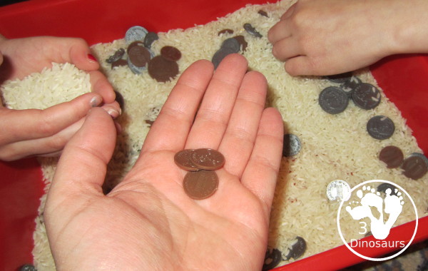 Pirate Sensory Bin - a sensory bin fill with pirate themes and coins for kids. Great for talk like a pirate day or a pirate theme- 3Dinosaurs.com