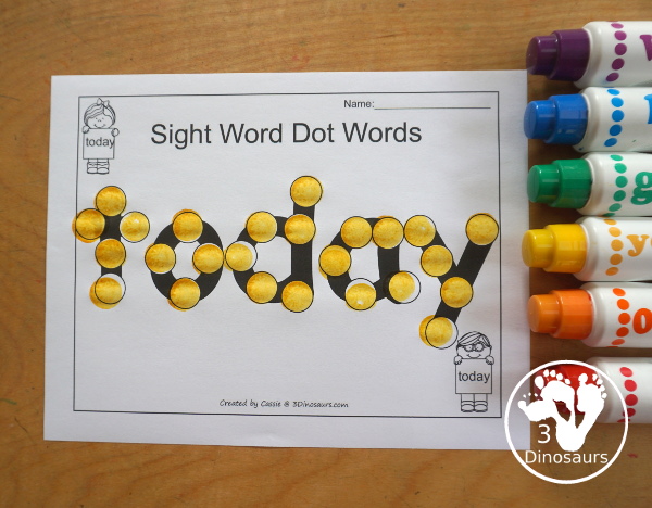Free Romping & Roaring Third Grade Sight Words Packs Set 10: Ten, Today, Together, Try- 6 pages of activities for each third Grade sight words: ten, today, together, try. These are great sight word printables for learning centers - 3Dinosaurs.com
