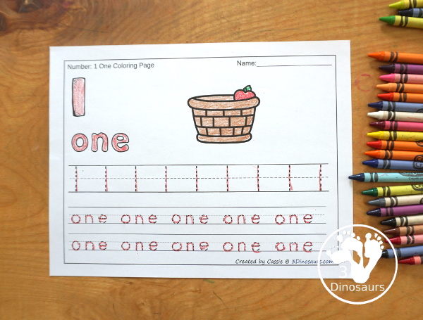 Apple Number Color & Tracing: Numbers 0 to 20 - a fun way to work on number handwriting with tracing or writing with counting apples on the basket. A great kindergarten worksheet for number handwriting - 3Dinosaurs.com