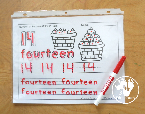 Apple Number Color & Tracing: Numbers 0 to 20 - a fun way to work on number handwriting with tracing or writing with counting apples on the basket. A great kindergarten worksheet for number handwriting - 3Dinosaurs.com