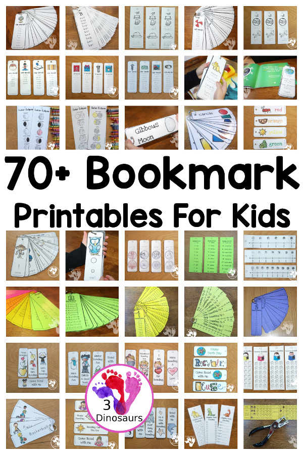 70+ Bookmark Printables: Learning to Read, Preschool, Math and Reading - Easy to use bookmarks for learning and reading with various levels of learning in the different themes and types - 3Dinosaurs.com