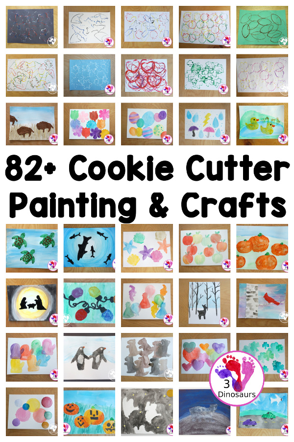 82+ Painting with Cookie Cutters - easy to do art projects with cookie cutters with little to no prep needed - 3Dinosaurs.com