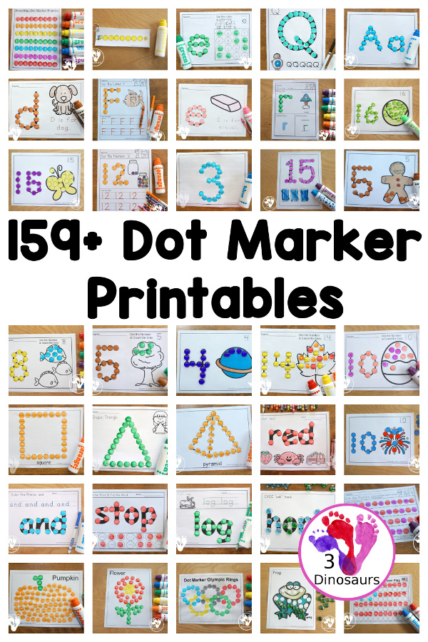 Dot Marker Printables - dot marker ABCs, dot marker numbers, dot marker mats, dot marker words, dot marker prewriting, and more with non-themed and seasonal dot marker printables. - 3Dinosaurs.com