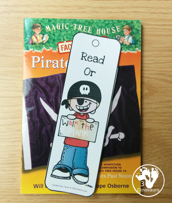 Free Pirate Bookmark Printables - 12 different bookmarks all with pirate themes that are great for Talk Like a Pirate Day and any pirate theme for kids. You have pirate kids or pirate themes on each of the bookmarks. 3Dinosaurs.com