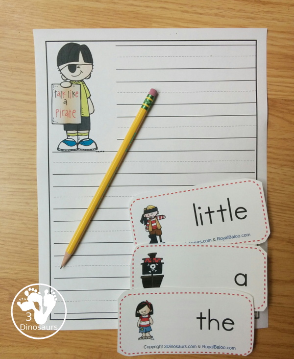 Free Pirate Writing paper Printables- 8 different images and 4 writing page types to use with kids You have single lines and guidelines with box for pictures or without box and just lines- 3Dinosaurs.com