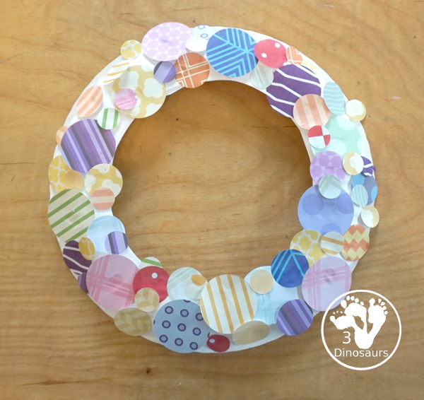 Circle Wreath with Scrapbook Paper for Kids - is a fun circle wreath craft you can make with kids for circle day. - 3Dinosaurs.com