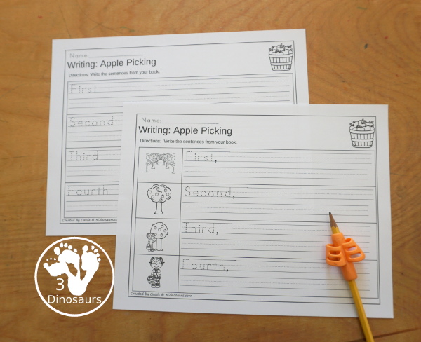 Sequencing: Apple Picking- a fun sequencing with four steps for picking apples with pictures, clip cards, order of events, easy reader books, clip card and more. 3Dinosaurs.com