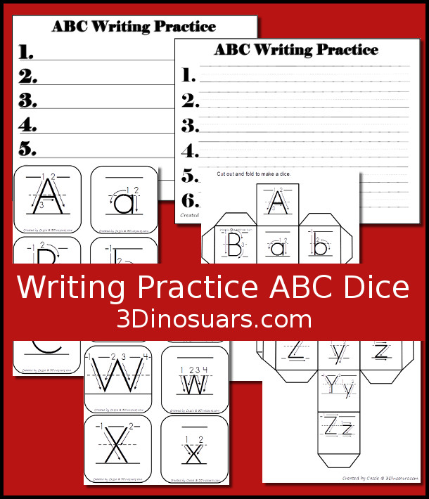 Free Writing Practice ABC Dice - 3Dinosaurs.com