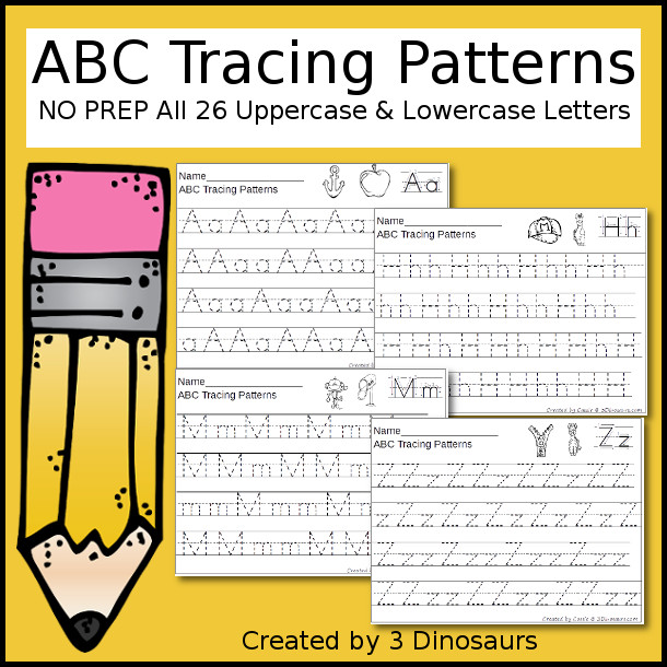ABC Tracing Patterns - 26 page no prep printable $ - 3Dinosaurs.com