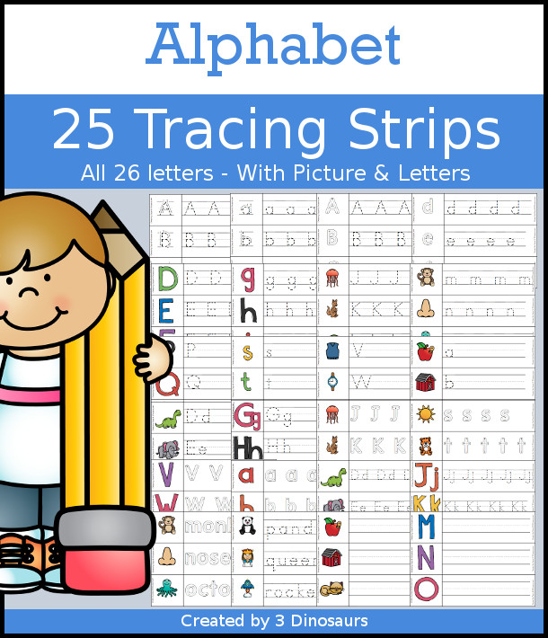 ABC Tracing Strips Set - with 10 different ABC tracing strips to help meet the needs of students with matching letters or pictures of beginning sounds - 3Dinosaurs.com