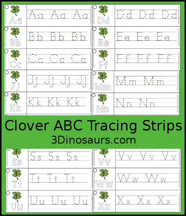 Free St Patrick's Day Theme ABC Tracing Strips - with uppercase and lowercase together - 3Dinosaurs.com