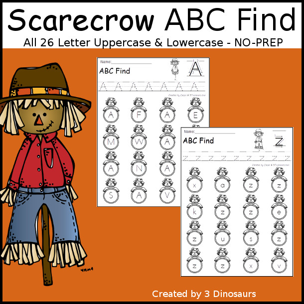 Easy No-Prep Scarecrow ABC Letter Find - easy no-prep printables with a fun shark theme 52 pages with uppercase and lowercase $ - 3Dinosaurs.com