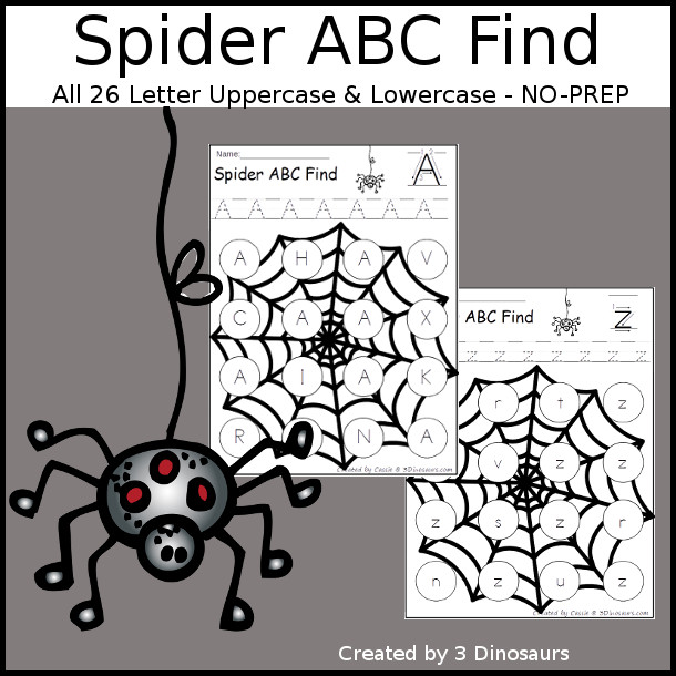 Easy No-Prep Spider ABC Letter Find - easy no-prep printables with a fun spider web theme 52 pages with uppercase and lowercase $ - 3Dinosaurs.com