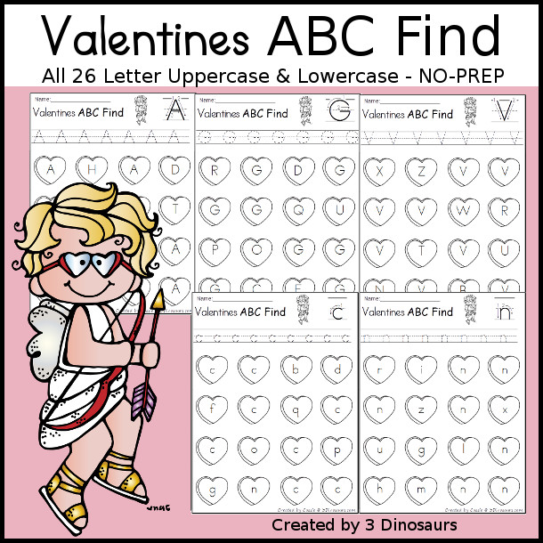 Valentines ABC Find: Uppercase or Lowercase with tracing $ - 3Dinosaurs.com