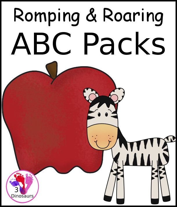 Romping & Roaring ABC Packs - with 26 ABC packs and 9 Review packs for the letters. With 40 pages for each letter  to have kids learn their ABCs with prewriting, coloring, puzzles, tracing and more - 3Dinosaurs.com