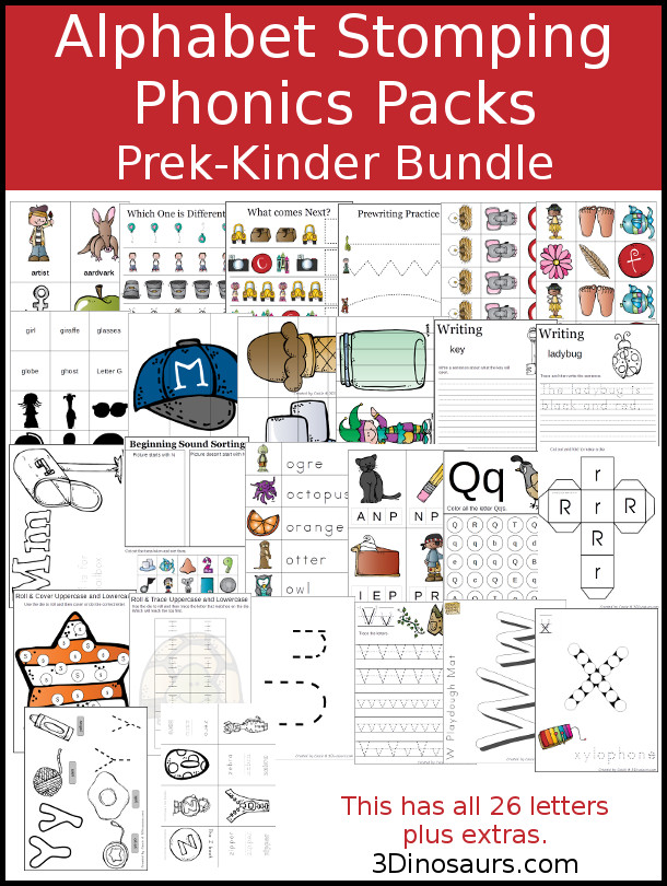 Alphabet Stomping Phonics Packs PreK-Kinder - 3Dinosaurs.com