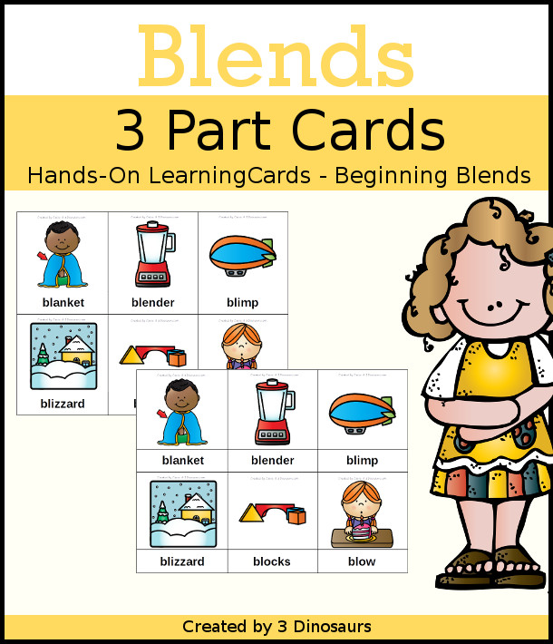 Blends 3 Part Cards - 6 cards for each beginning sound blends - 3Dinosaurs.com
