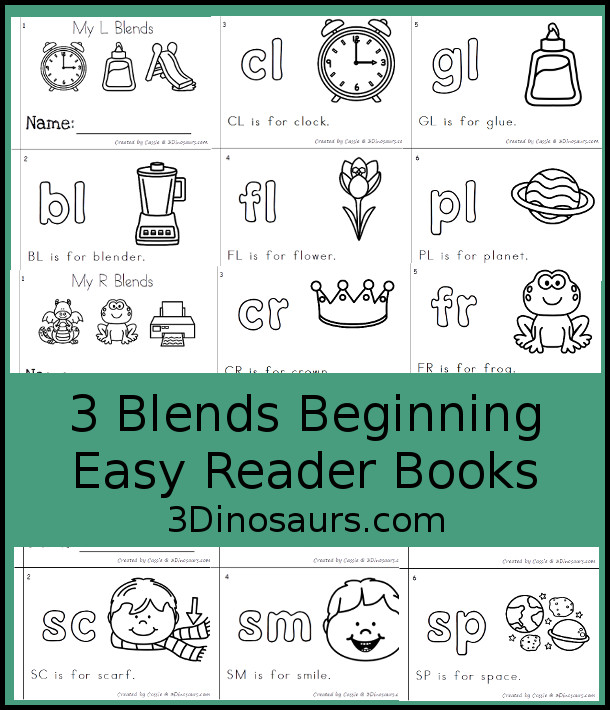 Free Blends Easy Reader Books: L Blends, R Blends, S Blends - three easy reader books that focus on the different types of beginning consonant blends - 3Dinosaurs.com
