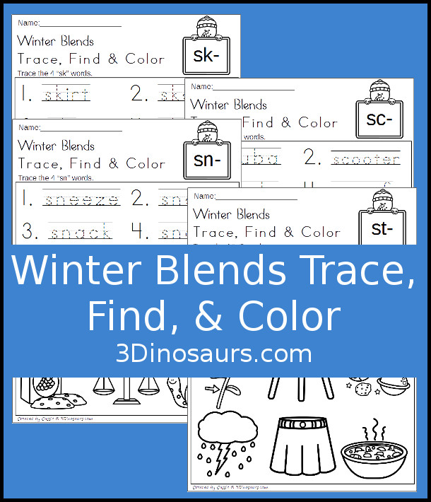 FREE Fun No-Prep Winter Learning with Blends: for beginning blends: sc, sk, sn, st - 3Dinosaurs.com