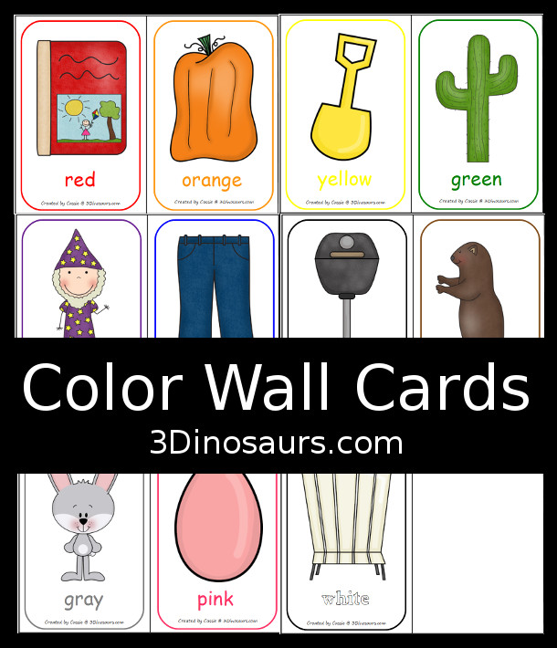 FREE Color Wall Cards - 11 color cards to use with kids - 3Dinosaurs.com