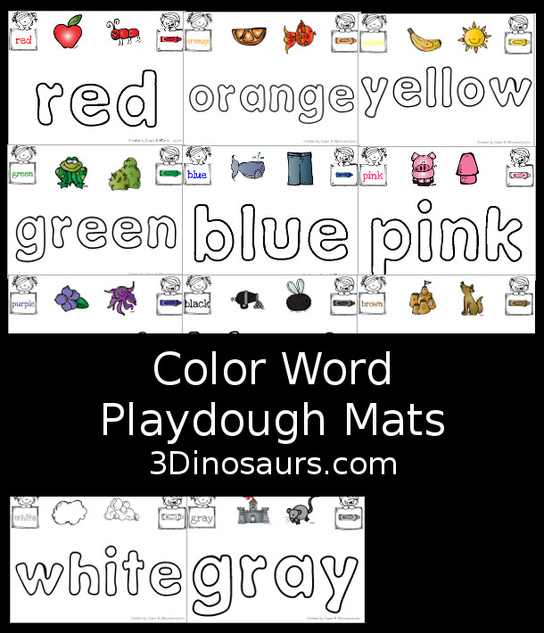 Free Color Word Playdough Mats- 3Dinosaurs.com
