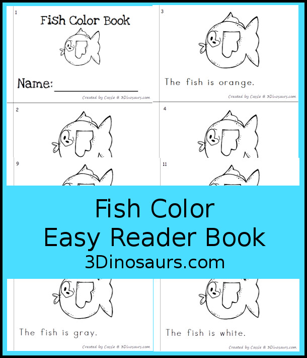 Free Fish Color Easy Reader Book Printable has 11 color words for kids to learn with a fun fish themed book for a pet theme or an ocean theme - 3Dinosaurs.com