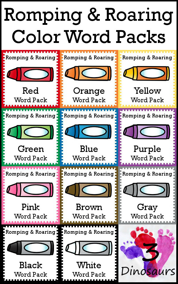 Romping & Roaring Color Word Packs - 3Dinosaurs.com