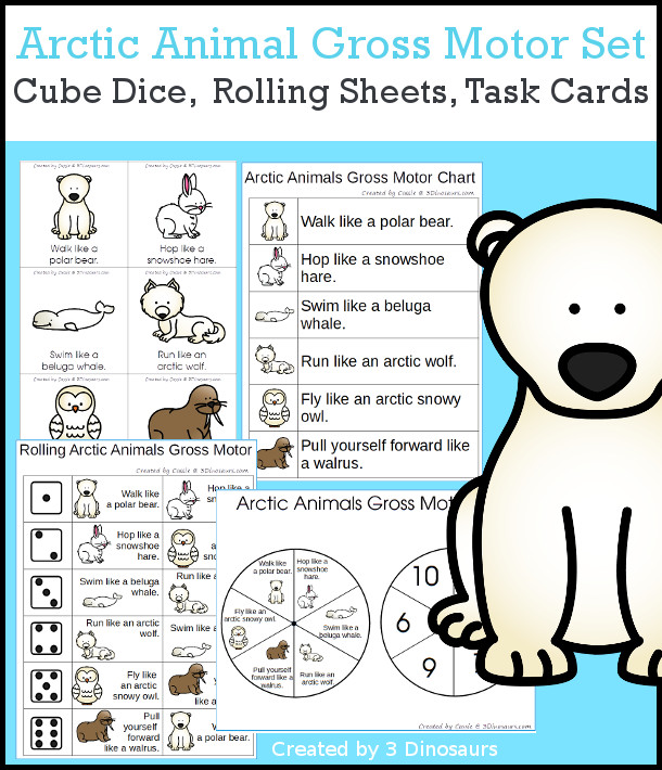 Arctic Animals Gross Motor Dice - with dice, rolling dice sheets, and gross motor cards so you can do fun New Year themed movements. These are perfect for brain breaks, screen breaks, and mini gross motor centers - 3Dinosaurs.com