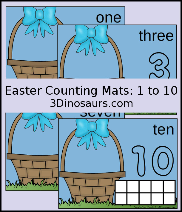 Free Easter Egg Counting Mats: 1 to 10 - hands-on math with playdough number and ten frames - 3Dinosaurs.com
