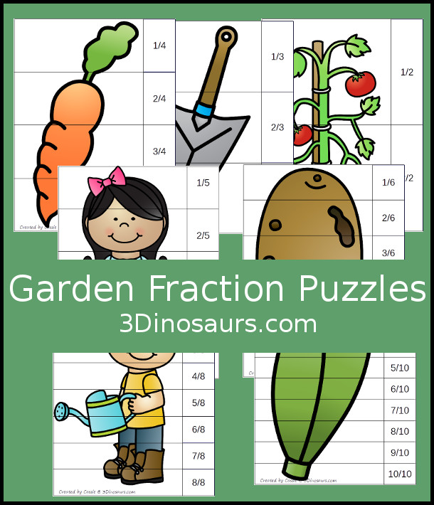 Free Garden Fraction Puzzles - 7 different fraction puzzles for kids to use - 3Dinosaurs.com