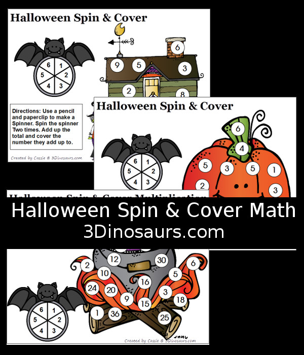 FREE Spin & Cover Halloween Math - counting, addition and multiplication - 3Dinosaurs.com
