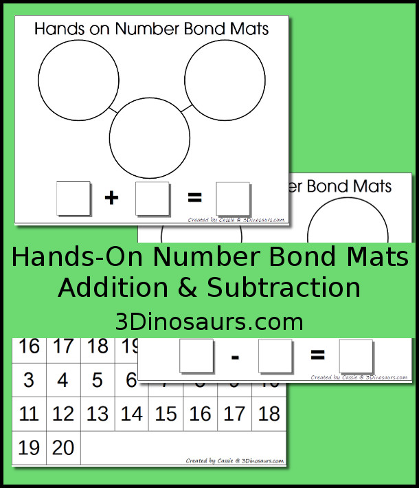 Free Hands on Number Bond Mats: Addition & Subtraction - 3Dinosaurs.com