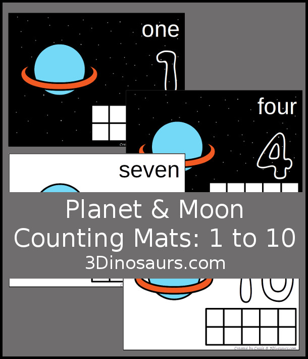 Free Planet & Moon Counting Mats: 1 to 10 - hands-on math with playdough number and ten frames - 3Dinosaurs.com