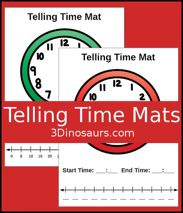 Free Telling Time Help Mats in 2 options in color and black and white - 3Dinosaurs.com #tellingtime #mathforkids #thirdgrade #freeprintable