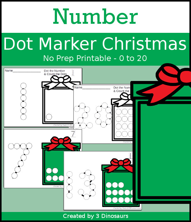 Christmas Dot the Number & Count the Dots - numbers 0 to 20 with dot marker activities for kids to work on numbers and counting - 3Dinosaurs.com