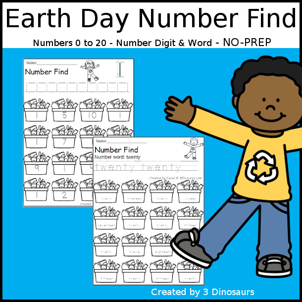 Earth Day Number Find - easy to use no-prep printable numbers 0 to 20 $ - 3Dinosaurs.com