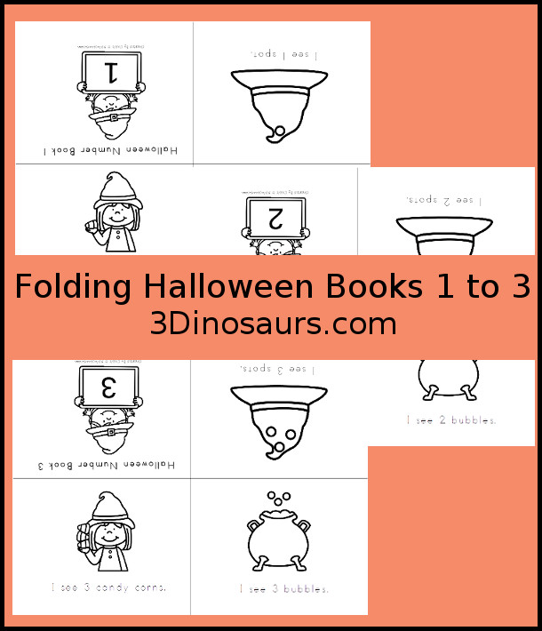 Halloween Number Books 1 to 3 - 3 pages of printables - 3Dinosaurs.com