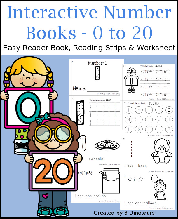 Interactive Number Books - includes numbers 0 to 20  with interactive easy reader book, no-prep worksheets and reader strips $ - 3Dinosaurs.com